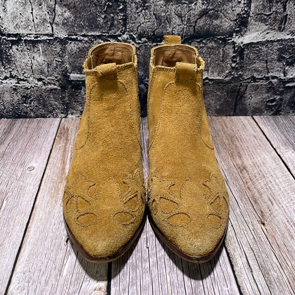 Zara Block Heel Leather Cowboy Ankle Boots Size 37 - Picture 3 of 15